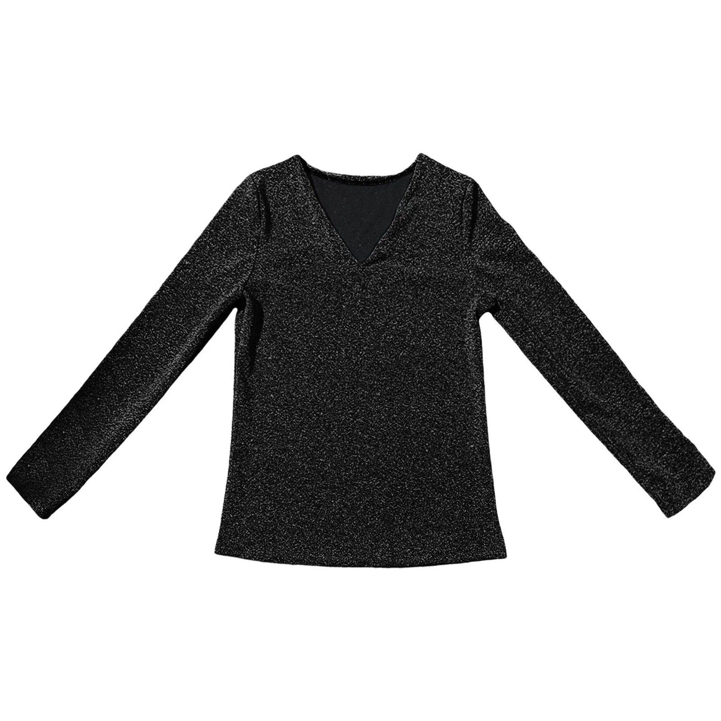 Women Elegant Sequined V Neck Elegant Solid Color Long Sleeved Top V-Neck Long Sleeve Shining Sequins Decoration Blouse Tops - Torrster