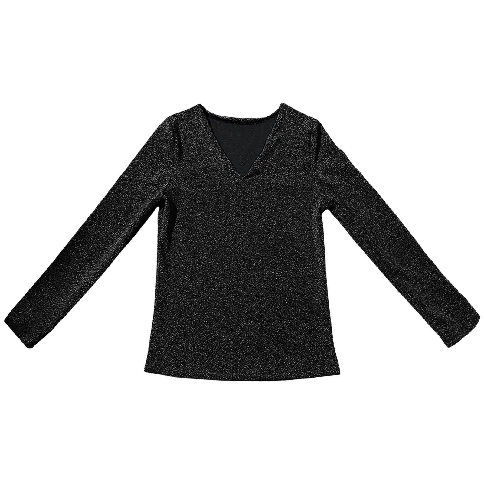 Women Elegant Sequined V Neck Elegant Solid Color Long Sleeved Top V-Neck Long Sleeve Shining Sequins Decoration Blouse Tops - Torrster