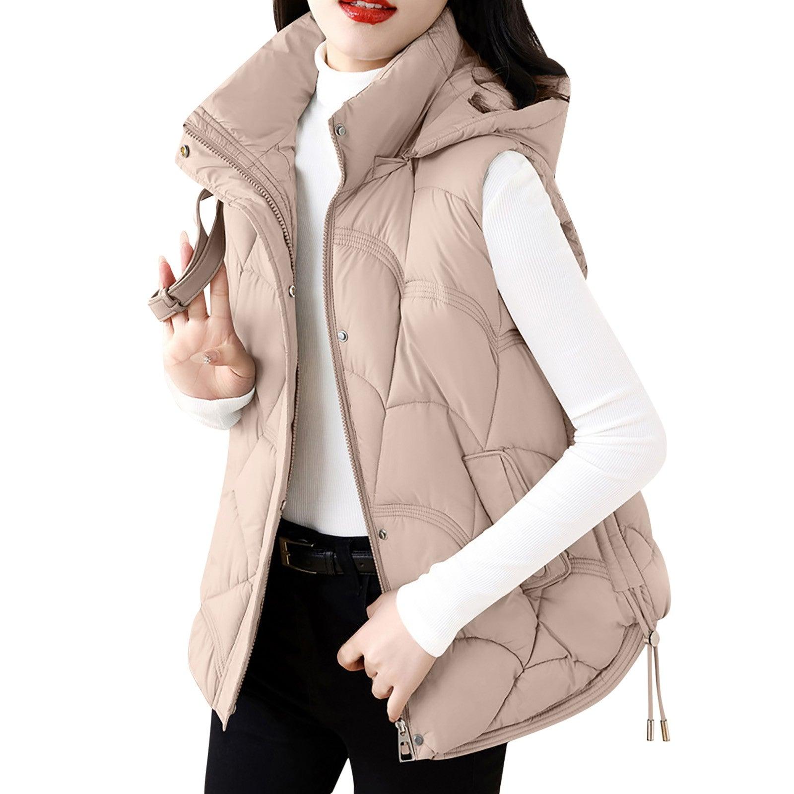 Women'S Hooded Zipper Cotton Vest Winter Sleeveless Warm Quilted Vests Korean Fashion Outdoor Windbreak Ski Coat Vestidos - Torrster