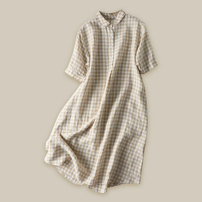 Retro Cotton Linen Shirt Long Dresses Ladies Short Sleeve Oversized Shirt Dress Korean Fashion Loose Lapel Sundress Y2k Clothing - Torrster