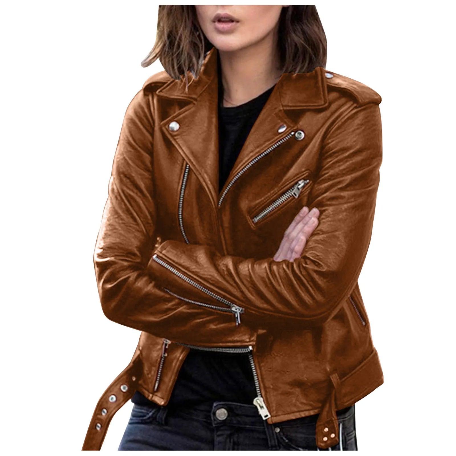 Plus Size 5XL Faux Leather Jacket Women Casual PU Loose Motorcycle Jackets Female Chic Short Jacket Coats Ladies Slim Coats - Torrster