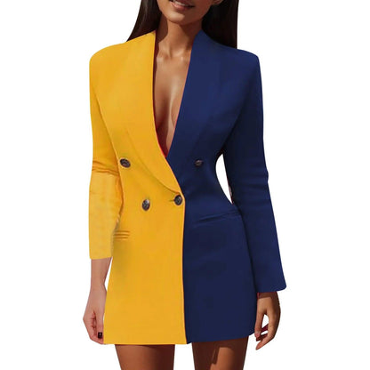 Colorblock Patchwork Suit Jacket Dress Coat V Neck Fashion Coat Long Sleeve Double Breasted Women'S Coat Winter Jacket For Women - Torrster